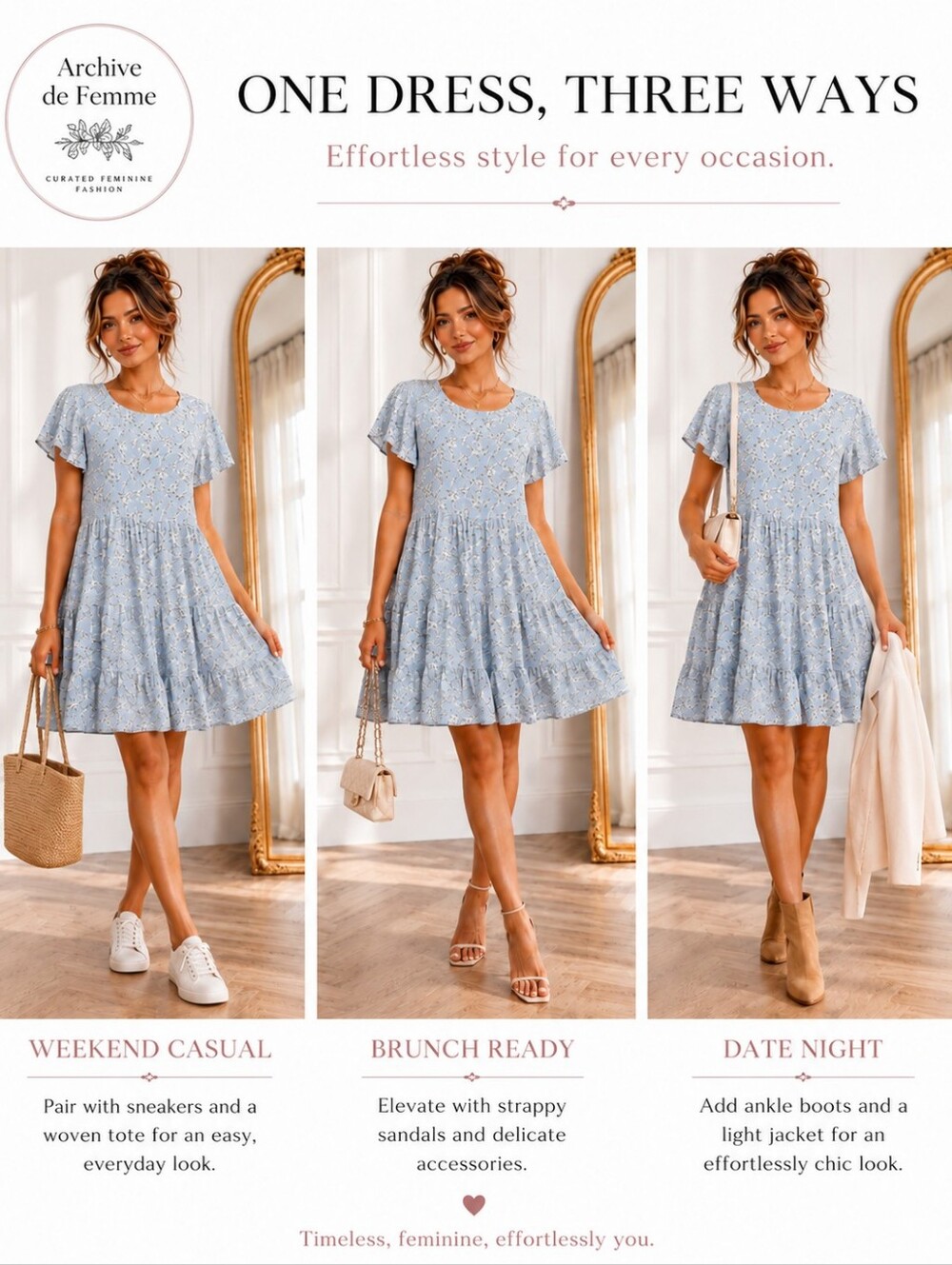 Doe & Rae | Blue Floral Tiered Mini Dress | Size Small | Flutter Sleeve Lined - Picture 3 of 7